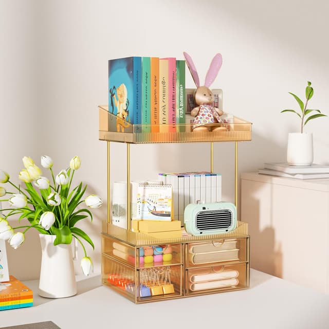 Detalle 2 de StowBin Makeup Organiser with 2 Shelves & 4 Drawers (Transparent Tawny)