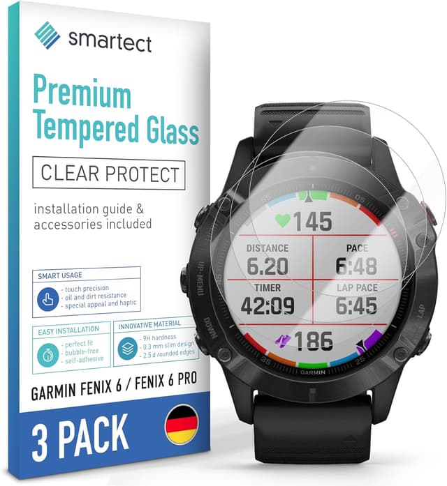 Detalle de smartect Vetro Temperato per Garmin Fenix 6 / 6 Pro (3 pezzi, Clear) anti-graffio 9H, compatibile