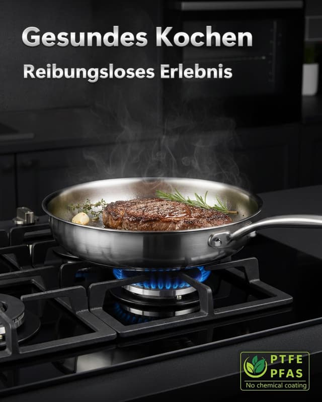 Thumbnail 6 de Abijan Edelstahlpfanne 28 cm mit Deckel (unbeschichtet, 18/10) – titanverstärkter Boden bis 250 °C