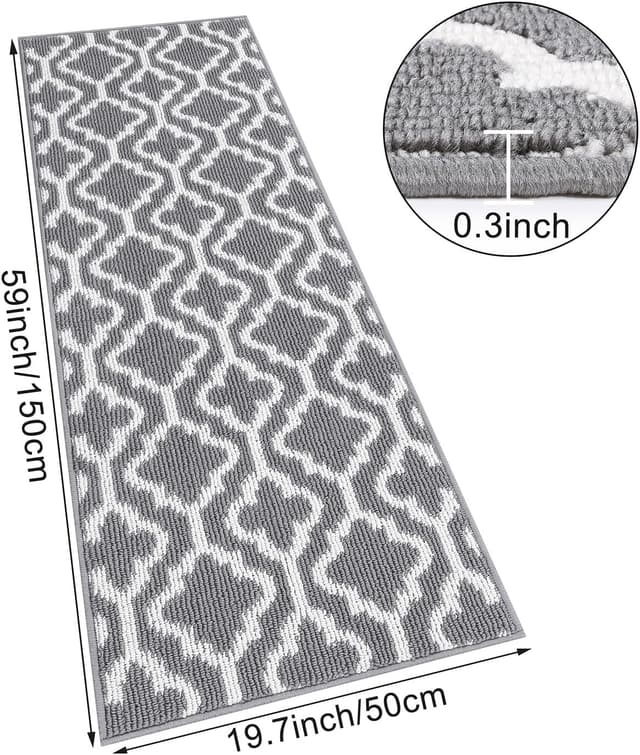 Detalle de SHACOS Grey Hallway Runner Rug (50x150cm) with Non-Slip TPR Backing