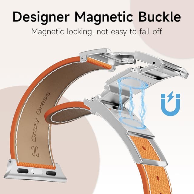 Detalle 2 de Designer Leather Straps for Apple Watch (49mm–38mm) with Magnetic H-Shaped Buckle