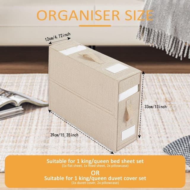 Detalle de WANGIRL 6 Pack Bed Sheet Organiser Folding Storage (Beige) with Zip