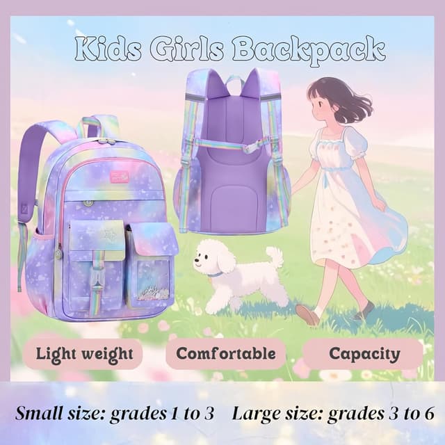 Detalle 2 de VIDOSCLA Cute colourful casual daypack for girls (gradient purple) – lightweight primary school backpack