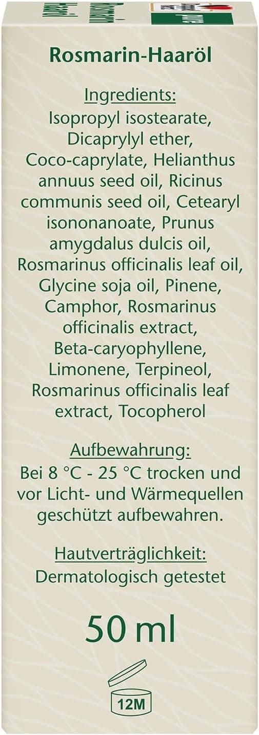 Detalle de Doppelherz Huile pour cheveux de romarin pure (50 ml) – soin du cuir chevelu et prévention des pointes fourchues