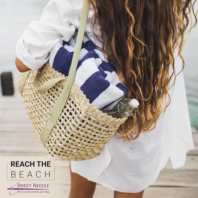 Detalle 2 de SweetNeedle 100% cotton terry beach towels (2-pack) – Royal Blue & White cabana stripe, 100 x 150 cm