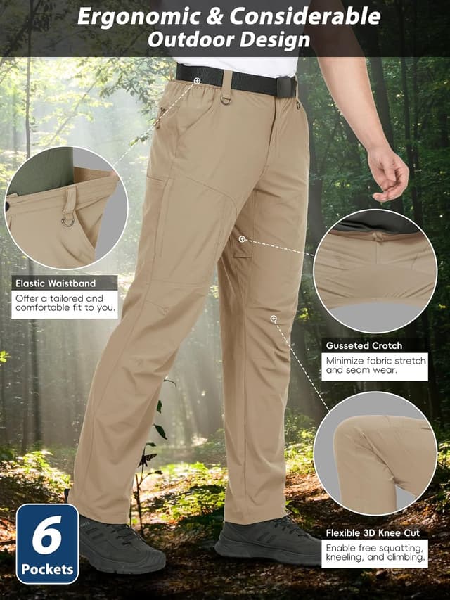 Detalle 2 de Lightweight Mens Hiking Cargo Pants with Nylon Stretch, Waterproof Quick-Dry, 6 Pockets
