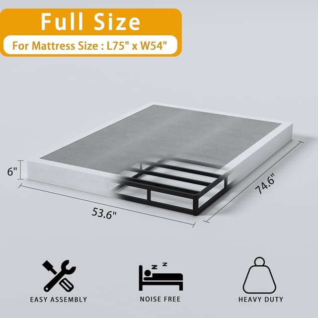 Detalle de SHLAND 6-Inch Full Box Spring (Low Profile) with Metal Frame and Fabric Cover