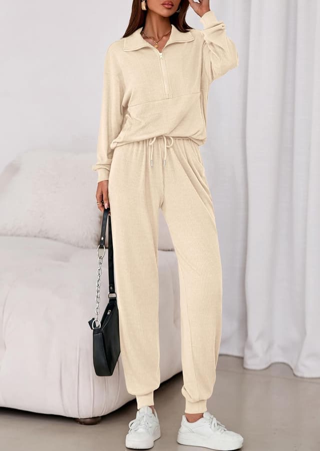 Detalle de PRETTYGARDEN Women’s Fall 2-Piece Lounge Set (Half-Zip Sweatshirt + Drawstring Joggers)