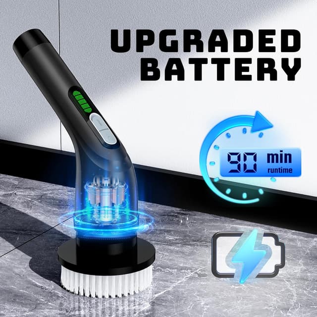 Detalle de Shower Scrubber with Long Handle: Cordless Electric Spin Scrubber with 7 Brush Heads (USB-C, IPX7)