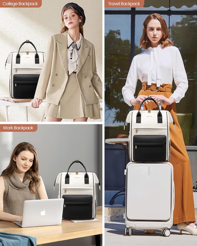 Detalle de LOVEVOOK Sac à dos femme 15,6 pouces anti-vol, 20 L, étanche et pliable pour voyage/travail (noir)