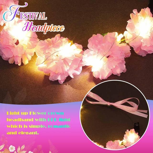 Detalle 2 de Fashband LED Crown Headband pink light-up flower wreath 🎀