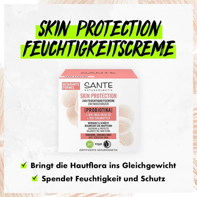 Detalle de SANTE Naturkosmetik Skin Protection 24h crema viso idratante con probiotici e olio di Inchi, burro di karité biologico 50 ml