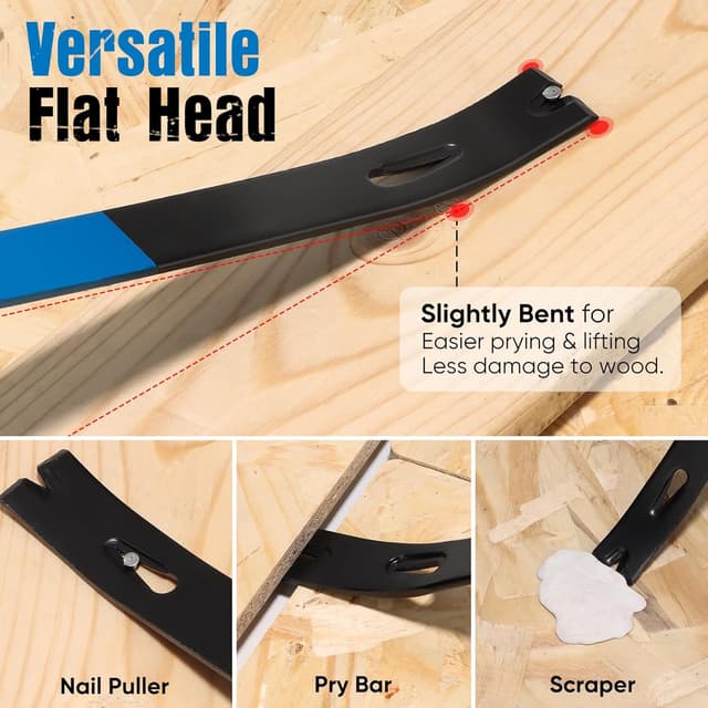 Detalle de Set SHALL di 4 piedi di porco piatti (15", 10", 7,5", 5,5") con barra per estrattori di chiodi e artigli multiuso