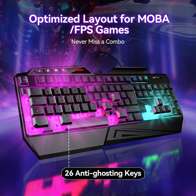 Thumbnail 5 de TECKNET Wired Gaming Keyboard 26-Key Anti-Ghosting