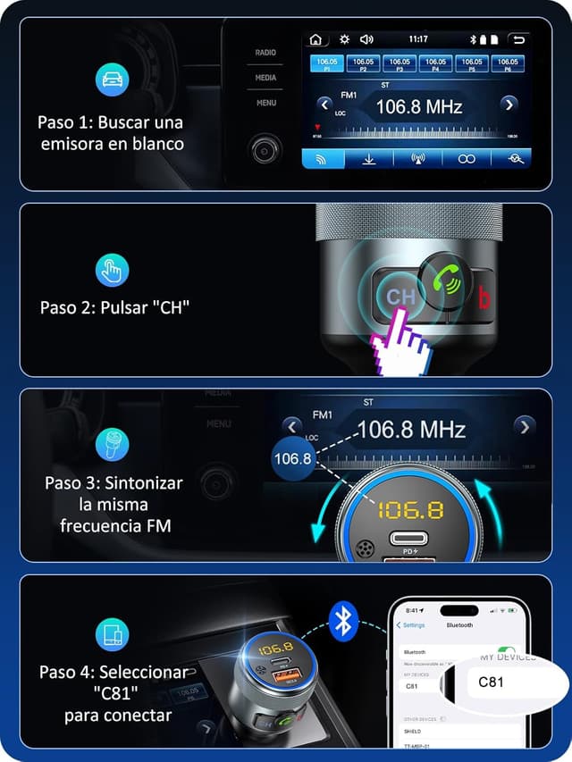 Thumbnail 6 de LENCENT Transmisor FM Bluetooth 5.1 carga rápida