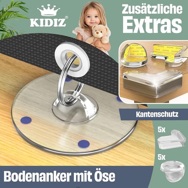 Thumbnail 6 de KIDIZ Treppenschutzgitter Türschutzgitter ausziehbar (0–180 cm) – kindersicheres Absperrgitter für Treppen & Türen mit Bodenankern