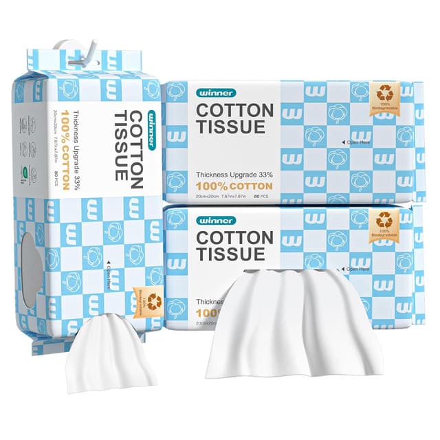 Detalle de Winner Soft Face Towels (100% Cotton) — 240 Count Disposable Facial Towelettes, Pack of 3