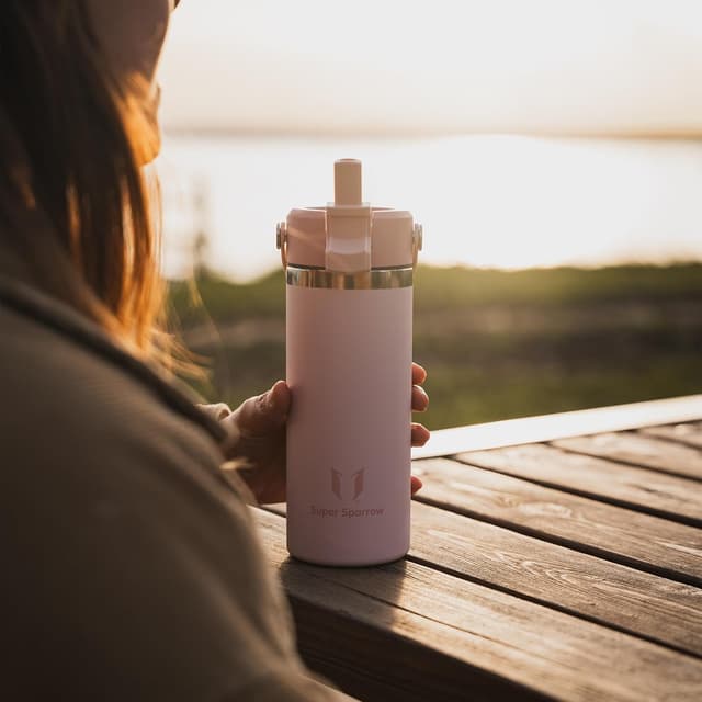 Detalle de Super Sparrow Edelstahl-Trinkflasche 750 ml mit weiter Öffnung und SwivelSip – Thermosflasche mit Strohhalm