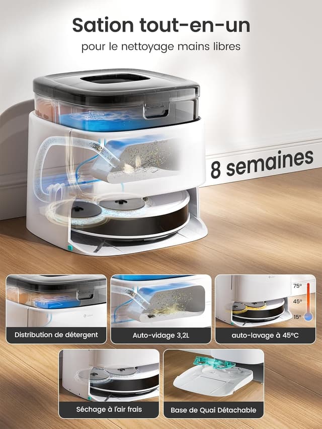 Detalle de Lefant M3 Max Robot Aspirateur Laveur avec station multifonctionnelle, navigation LiDAR et levage de serpillière 9 mm