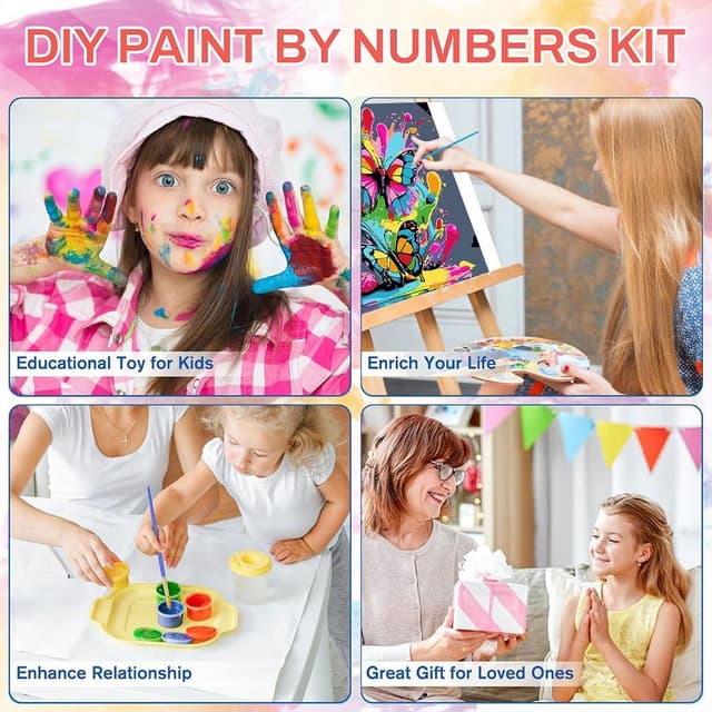 Thumbnail 6 de WEMEON 4 Pack Paint by Numbers for Children (Framed) – 8x8 Inch Kids Painting Kits Ages 4–8–12