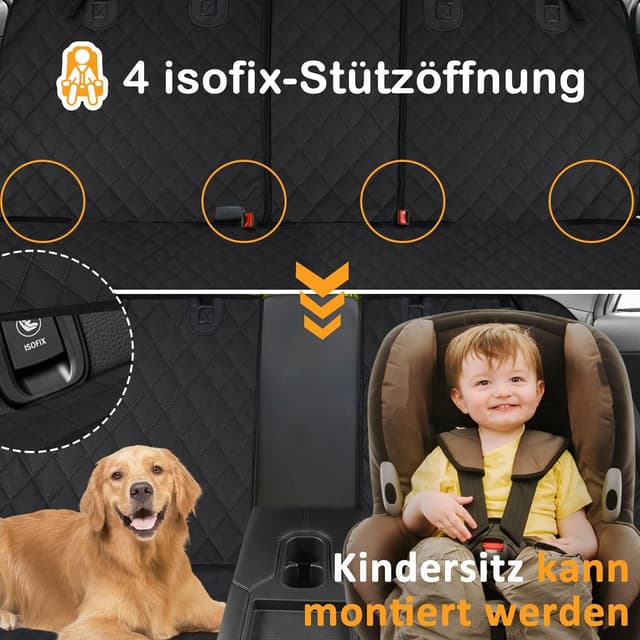 Thumbnail 6 de Angooni Auto Hundedecke Rücksitz mit Isofix – Hundeschutz für Rückbank (135 × 120 cm) wasserfest & rutschfest