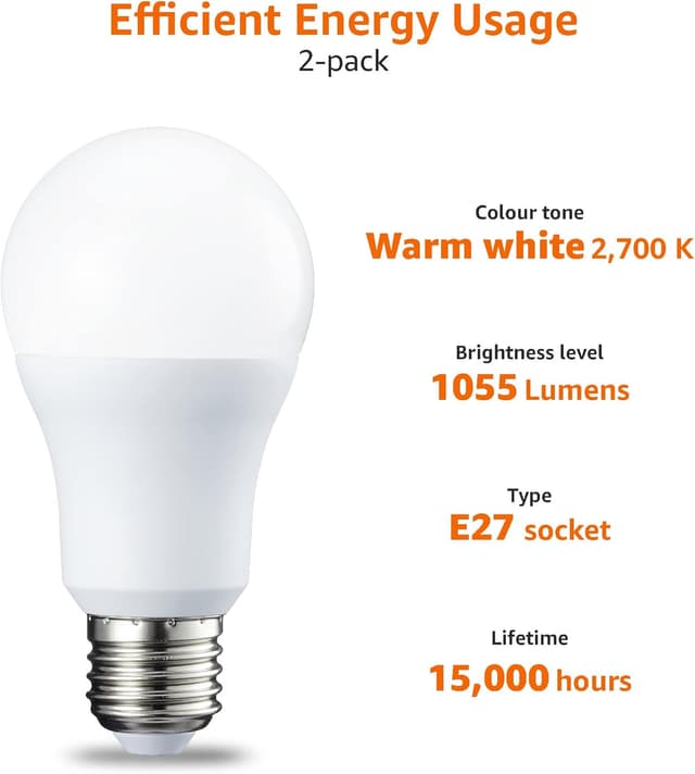 Thumbnail 2 de Amazon Basics Bombilla LED E27 10W Blanco Cálido – Pack de 2 💡