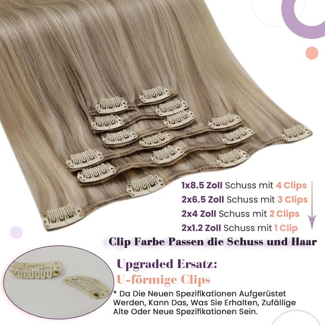 Detalle de LaaVoo Clip-in Echthaar-Extensions Blond Highlight (7 Stück, 35 cm) #16/22