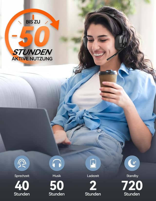 Detalle de TECKNET V6.0 Bluetooth Headset mit Mikrofon (ENC), wiederaufladbar, On-Ear, USB-A Empfänger – bis 40 Std. Akku