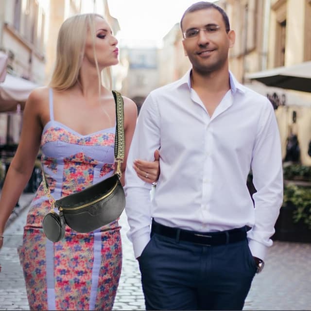 Detalle de Vpoofree Women’s Cross Body Bag (Small) with Coin Purse – Black adjustable sling/waist bag