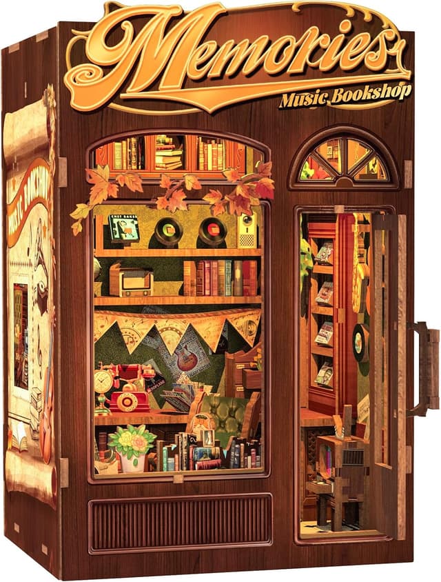 Detalle de Cutefun DIY Book Nook Model Kit con luci LED e inserto scenico per libreria