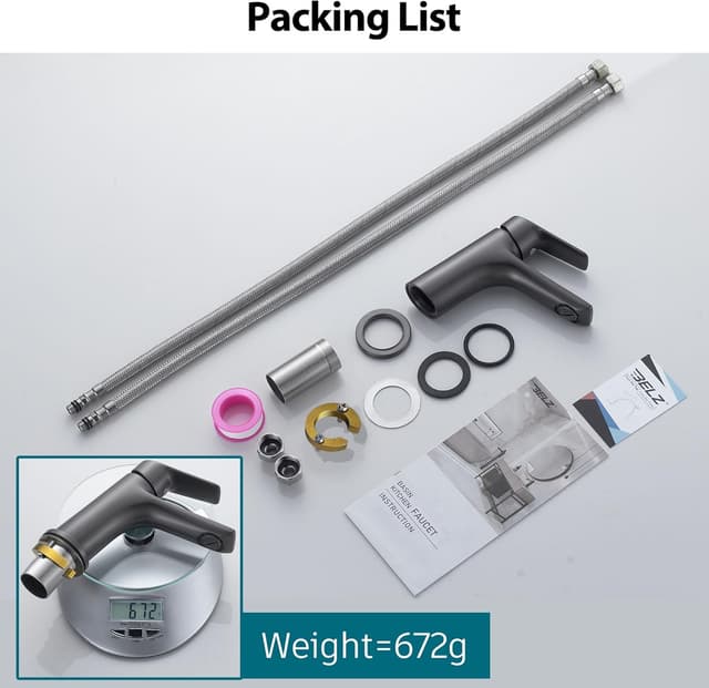 Detalle de BELZ brass basin mixer tap (single lever) in gunmetal – hot & cold bathroom sink faucet