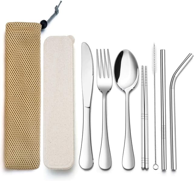 Detalle de TEAMFAR Campingbesteck 9-teilig – Outdoor Reisebesteck aus Edelstahl mit Etui & Tasche