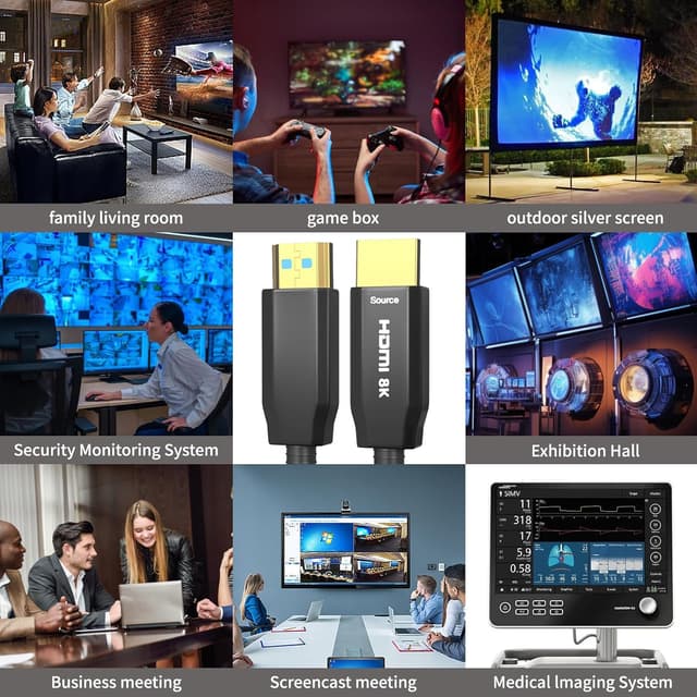 Detalle de Ploiwue 8K HDMI 2.1 Active Optical (AOC) Cable, 15m with reinforced armour