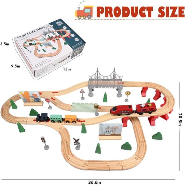 Thumbnail 6 de XIAPIA 72-piece wooden train set for toddlers (magnetic trains & battery train)