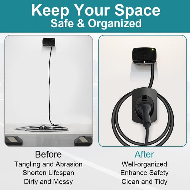 Detalle de Adiwo Typ 2 Wandhalterung für Ladekabel – Kabelhalter mit Schnalle für Type 2 Wallbox Ladestation