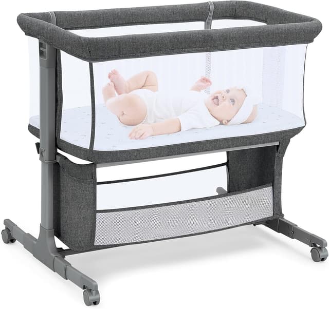 Thumbnail 6 de Growaystory Beistellbett Baby (Co-Sleeper) mit Rädern, 7-fach höhenverstellbar – Hellgrau