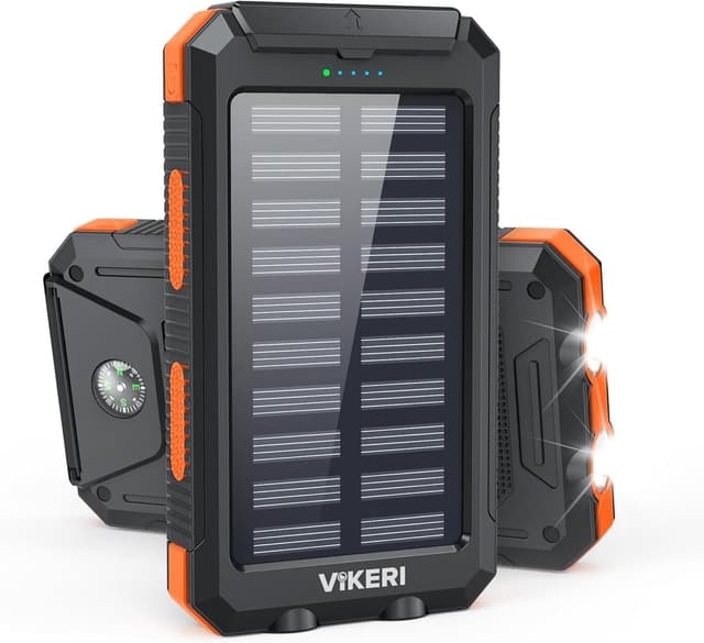 Detalle de Vikeri Solar Power Bank 26800mAh with USB-C fast charging, solar panel, torch & compass (Dark Orange)