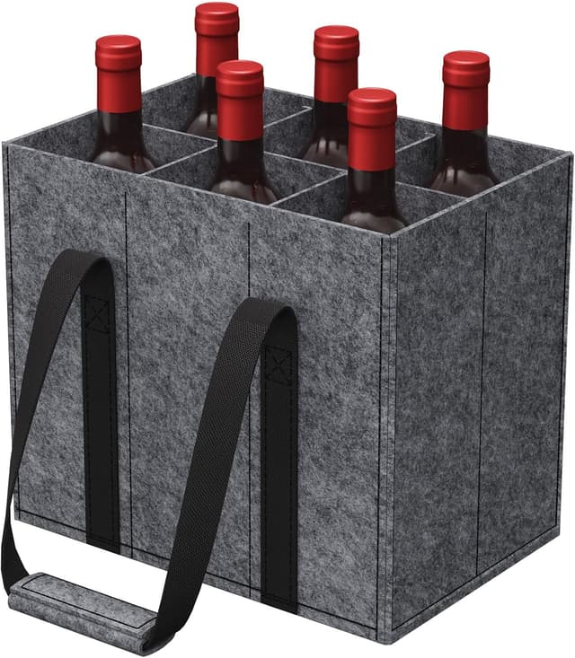 Detalle de Lifewit Borsa portabottiglie in feltro rinforzato con manici e 6 scomparti (30 x 20 x 26 cm)