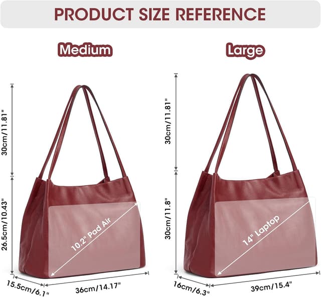 Detalle 2 de Kattee Soft Genuine Leather Tote Hobo Shoulder Bag (Large) with Magnetic Snap Closure