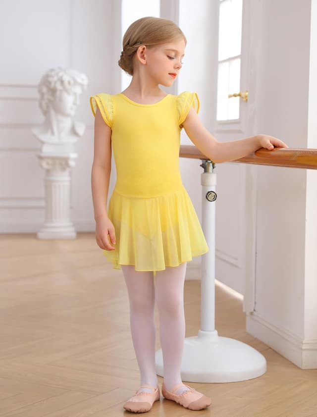 Detalle de MdnMd Girls Dance Ballet Leotards Dress with Flutter Sleeves, Hollow Knot Back & Skirt
