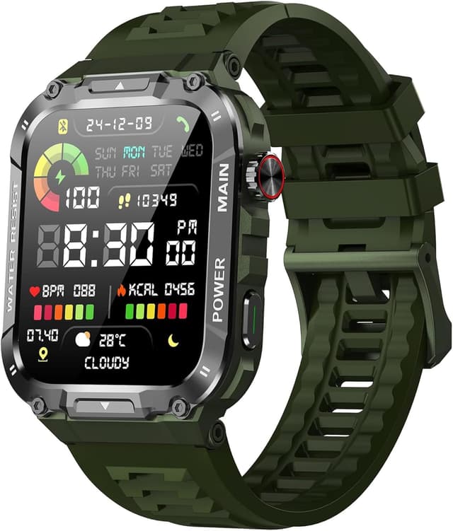 Detalle de Military Smart Watch for Men (1.96-inch) in Military Green with Call, Fitness, Blood Oxygen & Sleep