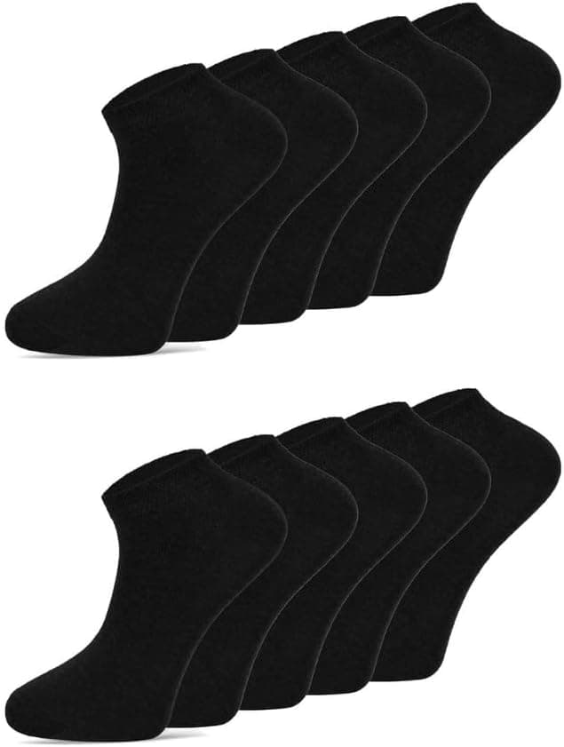 Detalle de Sneaker-Socken (10 Paar) aus Baumwolle für Herren & Damen, atmungsaktiv, kurz – Schwarz/Weiß/Grau, Größen 35-38 bis 47-49