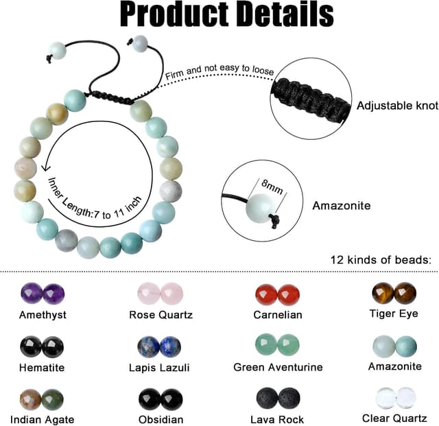 Detalle de XIANNVXI 8-mm-Amazonit-Perlenarmband mit verstellbarer Schnur