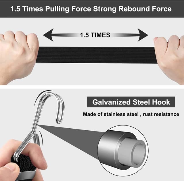 Detalle 1 de Newthinking 4 Pack Adjustable Bungee Cords with Hooks (Flat, Heavy Duty, Black, 3m)