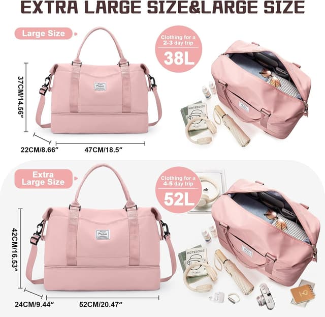 Detalle de N3-Rosa Groß Reisetasche Damen Handgepäck Weekender Bag mit Schuhfach, Nassfach und Trolley-Hülle (50 l)