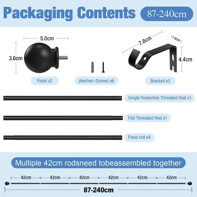 Thumbnail 3 de PeSenp Curtain Pole 87-240cm