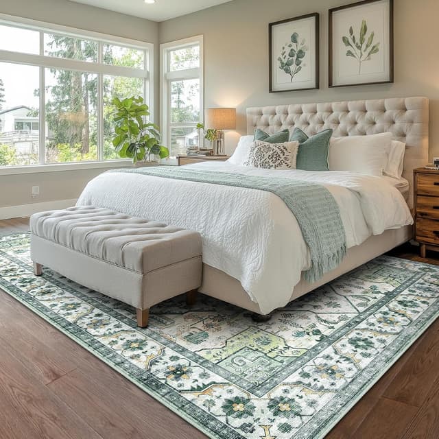 Detalle de XSIVOD 120 x 180 cm Washable Non-Slip Vintage Floral Area Rug for Bedroom, Living Room & Entryway