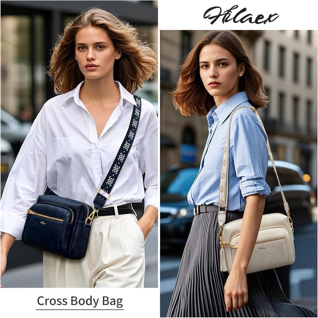 Detalle de HILAEX Umhängetasche Damen mit Anti-Diebstahl, mittelgroß, 4 Fächer und verstellbarem breiten Gurt