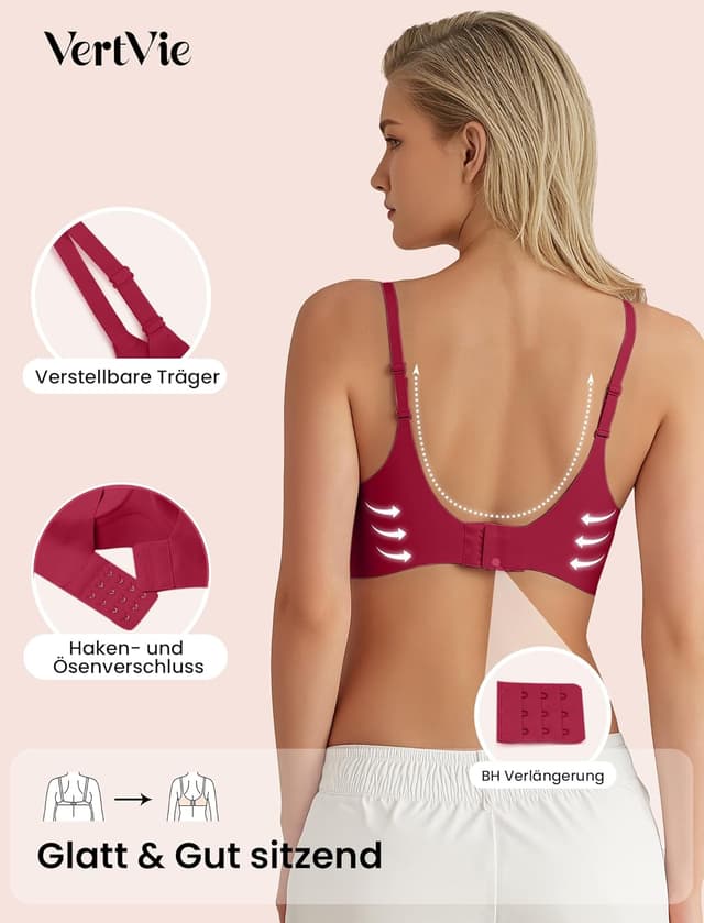 Detalle de Vertvie nahtloser BH Damen ohne Bügel mit Soft-Polster & V-Ausschnitt