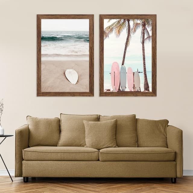 Detalle de Hongkee 12x18 Frame Set of 2 (Rustic Brown Wood Style) for 12x18 Posters or 8.5x11 Photos with Mat